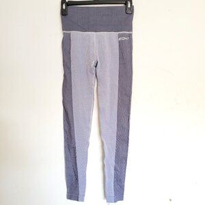 ECHT Workout Active Gray High Waisted Stripe Color Block Full Length Legging Sm